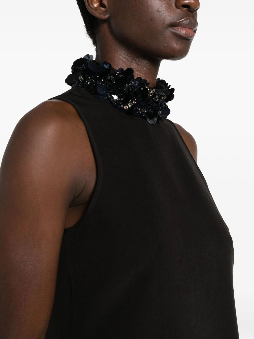 Sleeveless High Neck Mini Dress With Paillettes