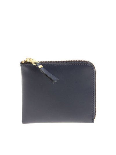 Portafoglio In Pelle Blu Con Zip