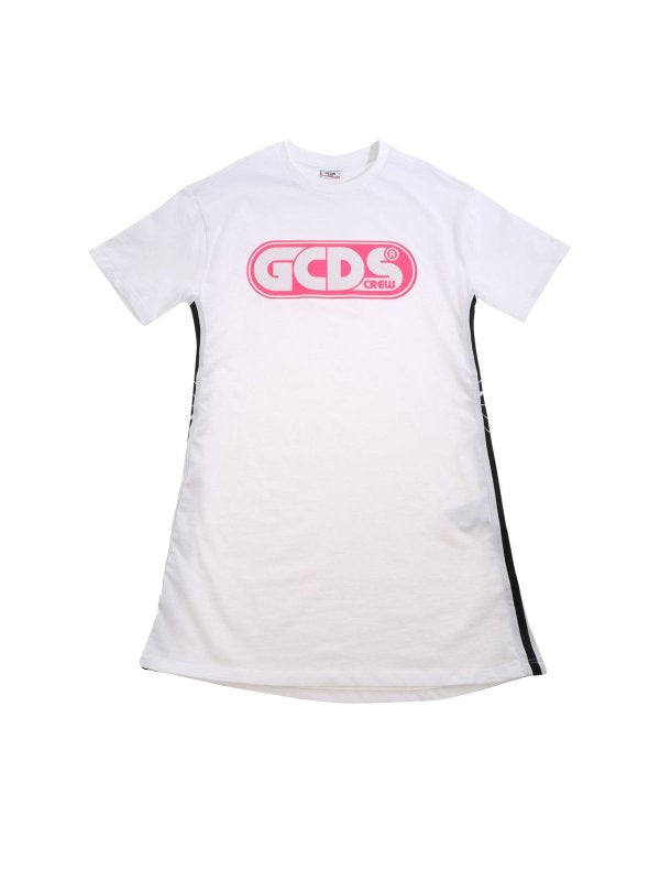 Abito Bianco Con Logo Fucsia