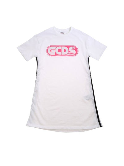 Abito Bianco Con Logo Fucsia