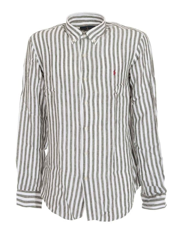 Camicia Classic Righe Bianca E Verde