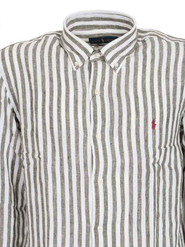 Camicia Classic Righe Bianca E Verde