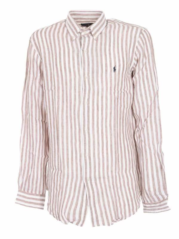 Camicia Classic Righe Bianca E Khaki
