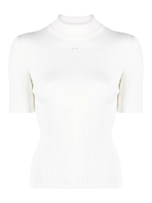 Pullover A Collo Alto In Maglia Con Costine