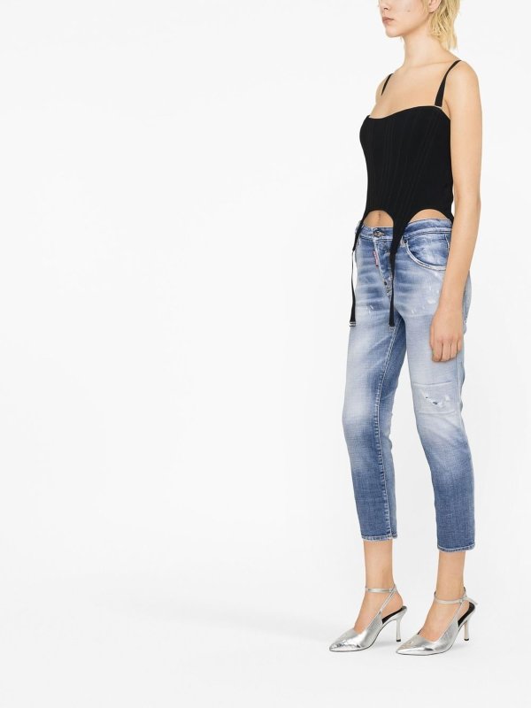 Jeans Cropped Effetto Consumato