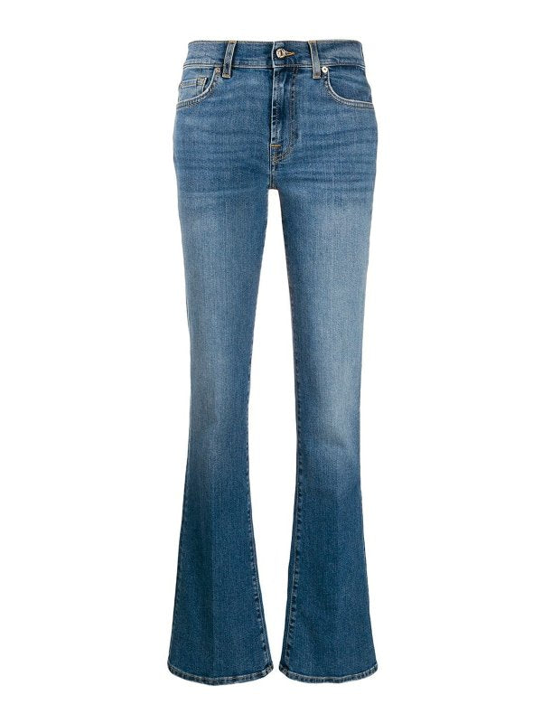 Jeans Svasati In Misto Cotone Azzurro