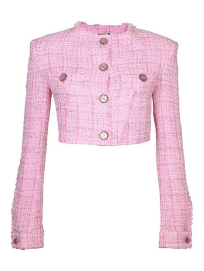 Giacca In Tweed Cropped Colore Rosa