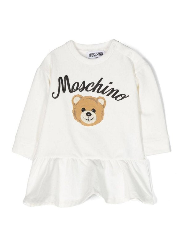 Vestito Svasato Color Crema Con Logo Ricamato