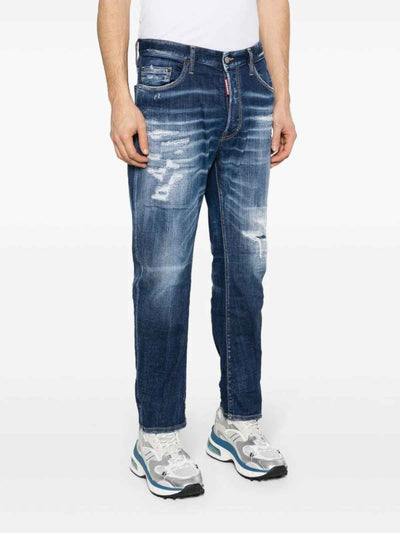 Jeans In Denim Lavato Effetto Invecchiato