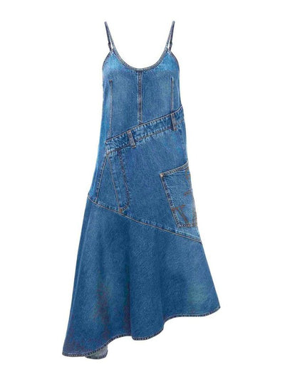 Abito Asimmetrico In Denim Di Cotone