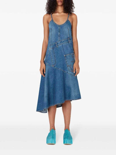 Abito Asimmetrico In Denim Di Cotone