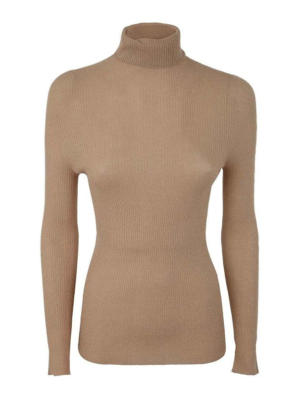 Maglia Dolcevita In Lurex A Costine