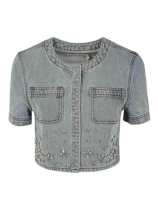 Top In Denim Decorato Blu