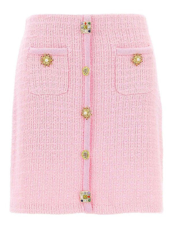 Minigonna Rosa In Maglia Con Bottoni Gioiello