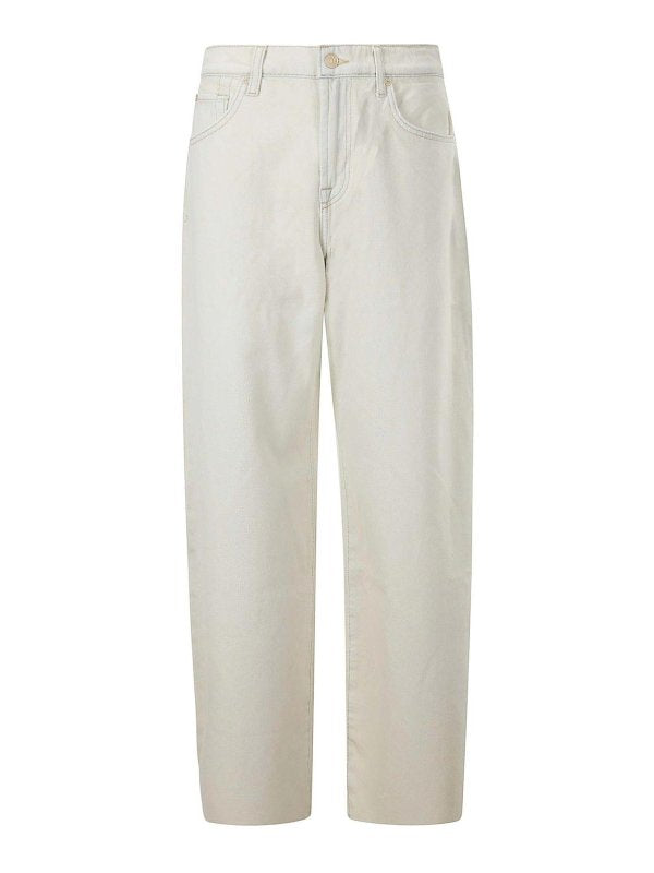 Pantaloni In Denim Beige Gamba Dritta Modello