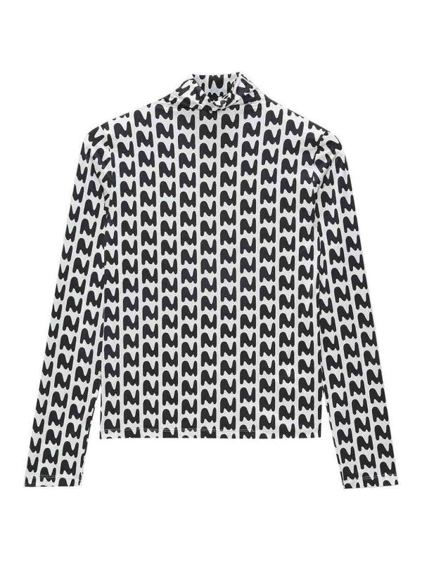 T-shirt Elasticizzata A Collo Alto Con Stampa