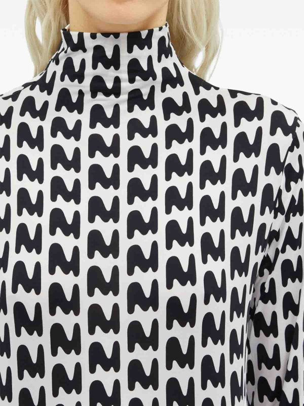 T-shirt Elasticizzata A Collo Alto Con Stampa