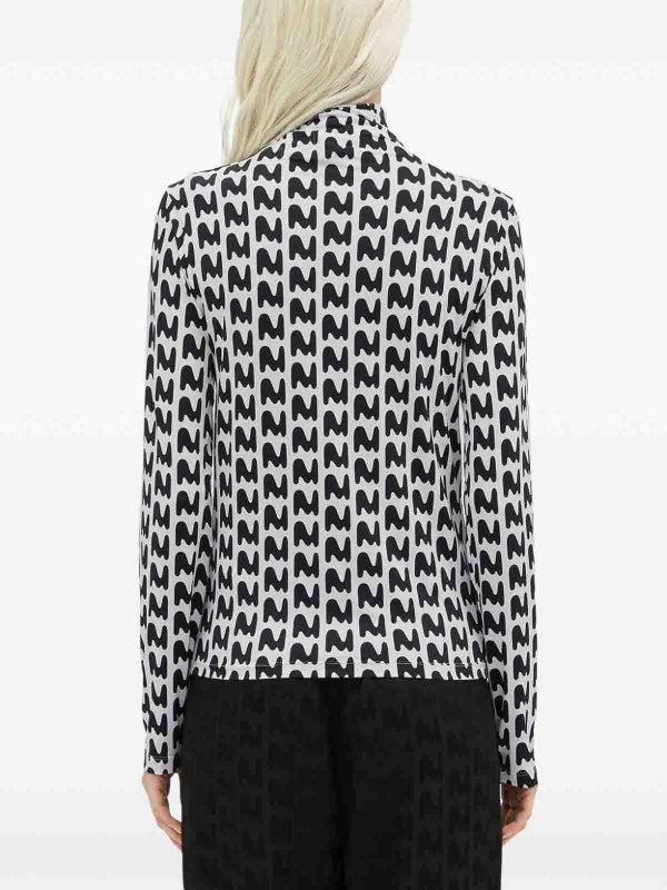 T-shirt Elasticizzata A Collo Alto Con Stampa