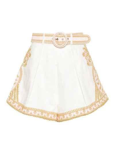 Pantaloncini Di Lino Ricamati