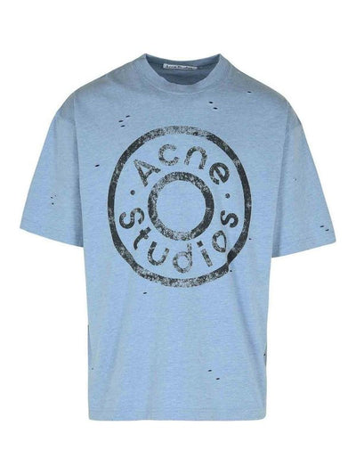 T-shirt Azzurra In Misto Cotone
