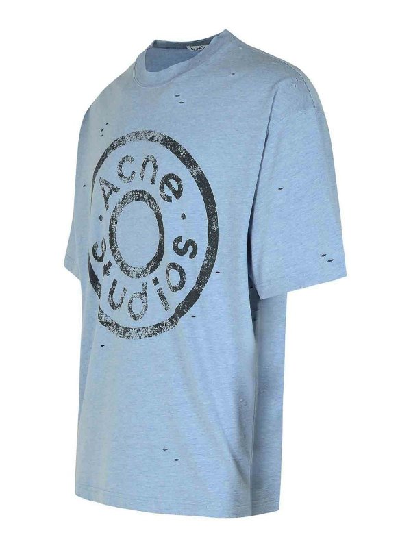 T-shirt Azzurra In Misto Cotone