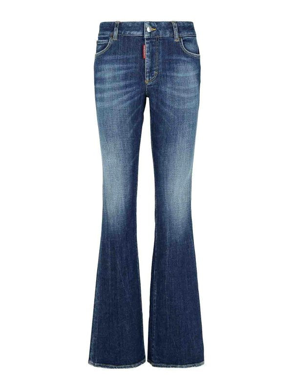 Jeans In Denim Blu Scuro Svasati