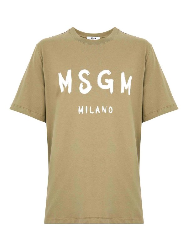 T-shirt Verde In Cotone Con Stampa Logo