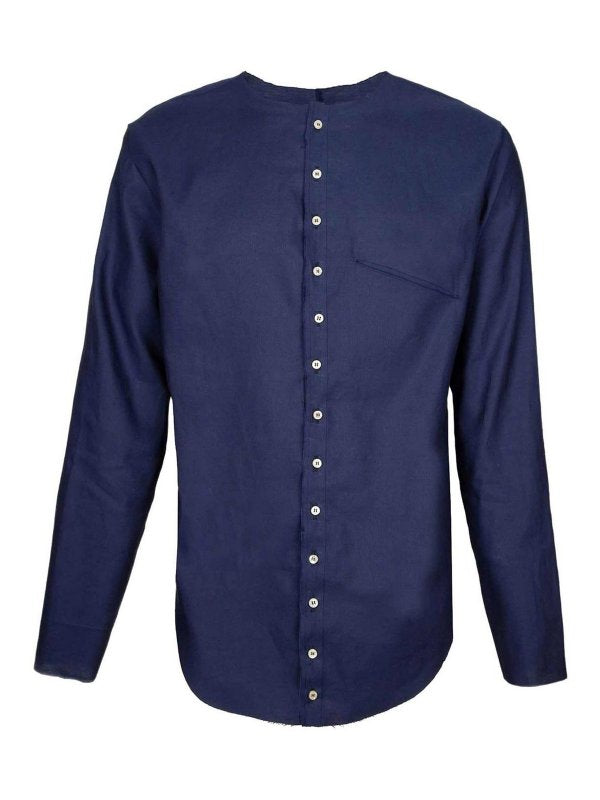 Camicia Lunga In Lino Colore Blu