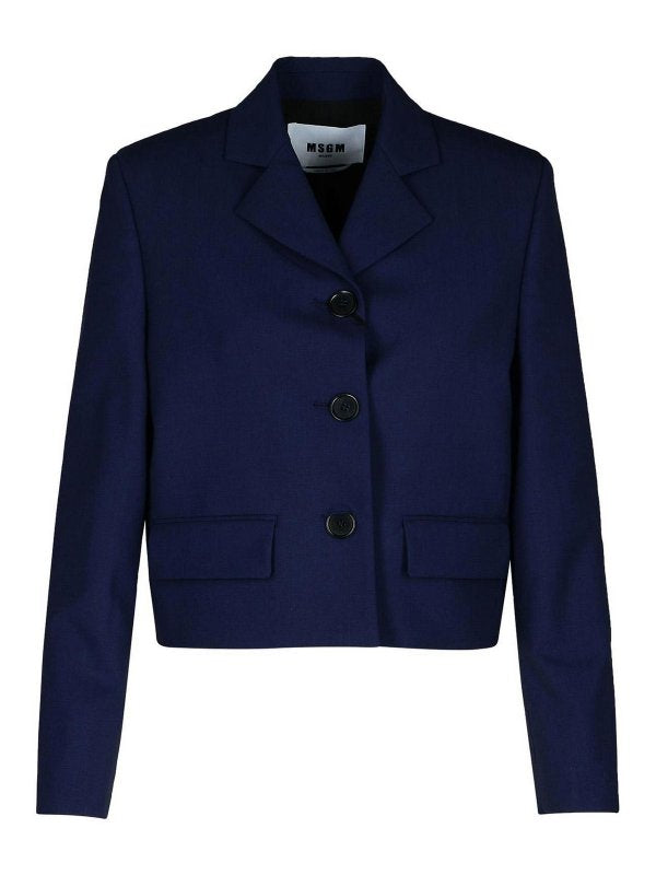 Blazer Corto In Lana Vergine Blu Scuro