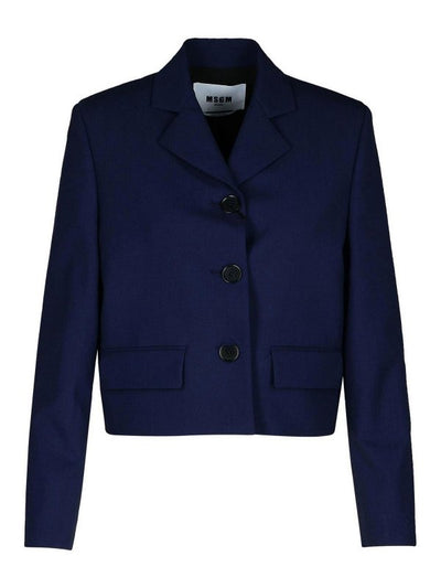 Blazer Corto In Lana Vergine Blu Scuro