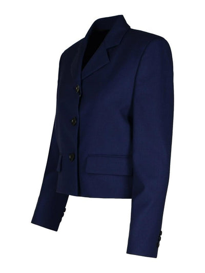 Blazer Corto In Lana Vergine Blu Scuro