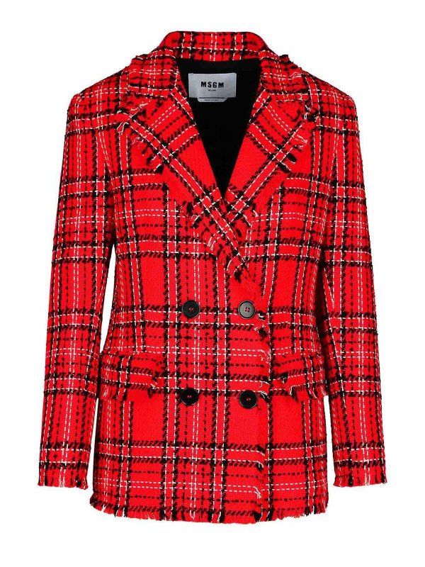 Blazer In Misto Cotone Rosso A Quadri