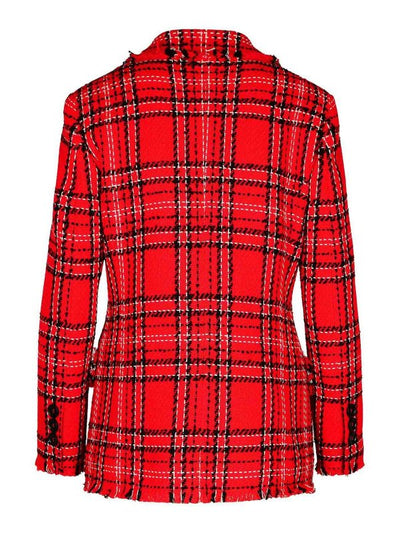 Blazer In Misto Cotone Rosso A Quadri