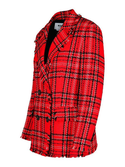 Blazer In Misto Cotone Rosso A Quadri