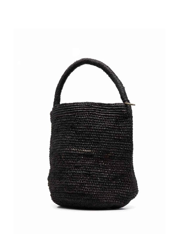 Borsa A Secchiello Nera In Rafia