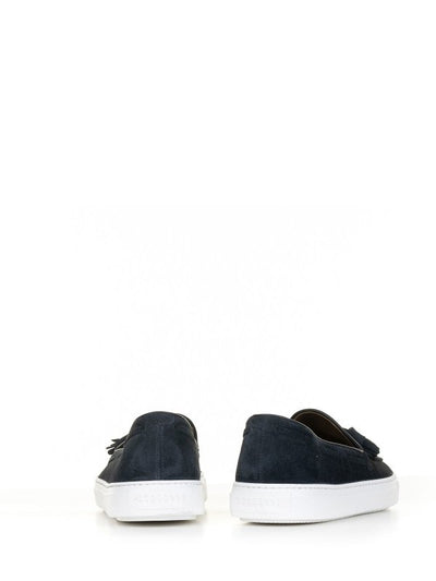 Mocassino In Camoscio Blu E Fondo Gomma