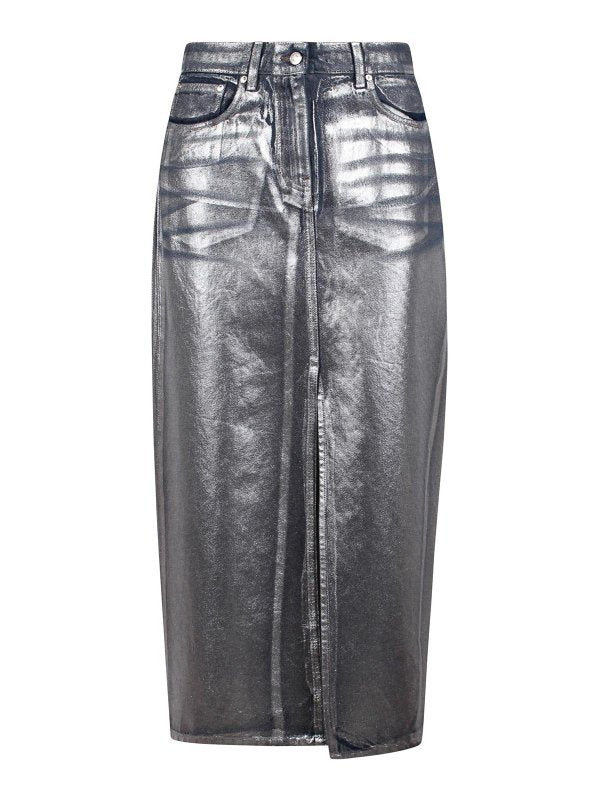 Gonna Lunga In Denim Di Cotone Spalmato