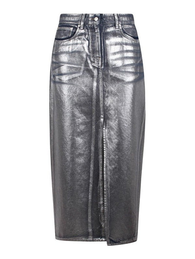 Gonna Lunga In Denim Di Cotone Spalmato