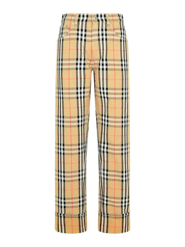 Pantaloni Di Cotone Beige A Quadri