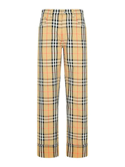 Pantaloni Di Cotone Beige A Quadri