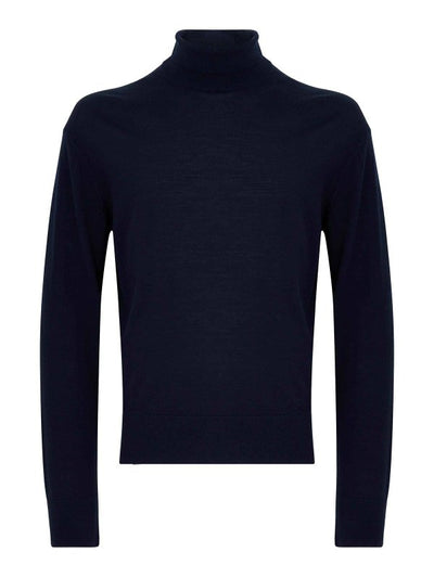 Maglione In Lana Blu A Collo Alto
