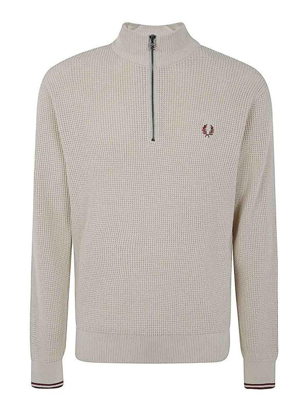 Maglione Con Mezza Zip In Punto Waffle