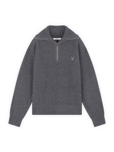 Maglione A Costine Con Mezza Zip E Toppa