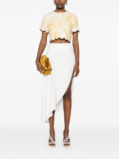 Top Corto In Lino Giallo Con Stampa Floreale