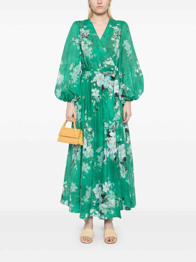 Vestito A Portafoglio Floreale Verde Everley