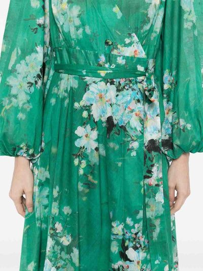 Vestito A Portafoglio Floreale Verde Everley