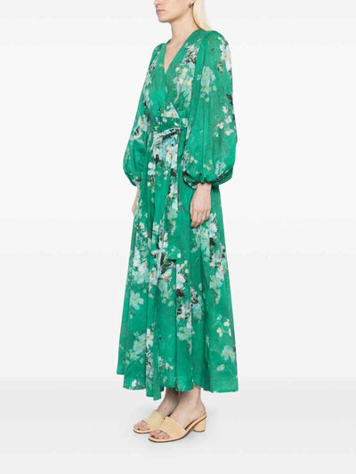 Vestito A Portafoglio Floreale Verde Everley