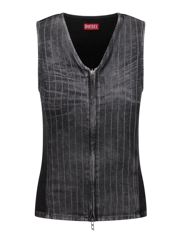 Top Con Zip In Denim E Velluto A Coste