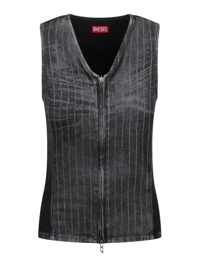 Top Con Zip In Denim E Velluto A Coste