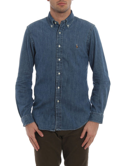 Camicia Slim In Denim Colletto Button-down
